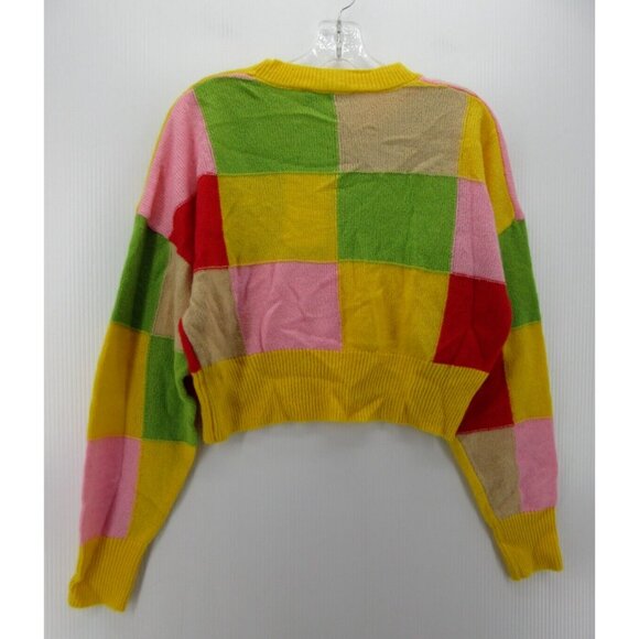 Zara Sweater Small Yellow Alpaca Crop Pullover Patches Colorful NEW - Picture 6 of 11